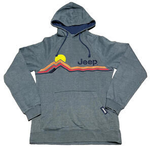 Jedco Jeep Hoodie Men Small S Embroidered Sunset Mountains Logo Pullover Sweater